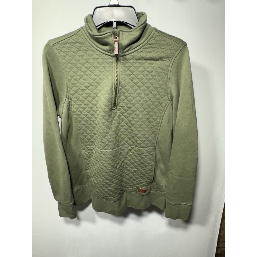 LL Bean Sweatshirt Women's Small Olive Green Quarter Zip Quilted Hiking Outdoor